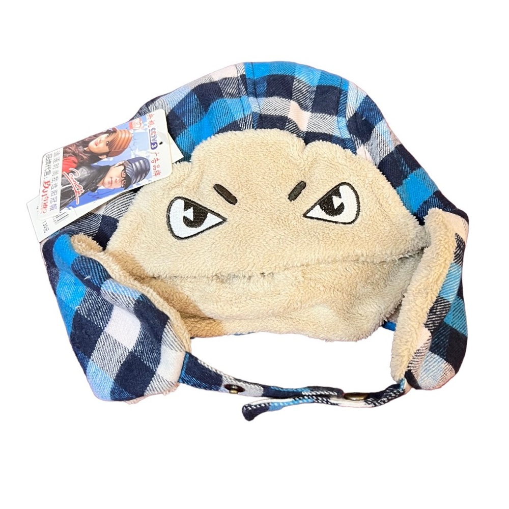 Jamont | Plaid Cartoon Face Fur Lined Winter Beanie Hat